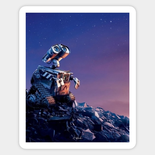 Wall-E looks at the sky Sticker by ArijitWorks